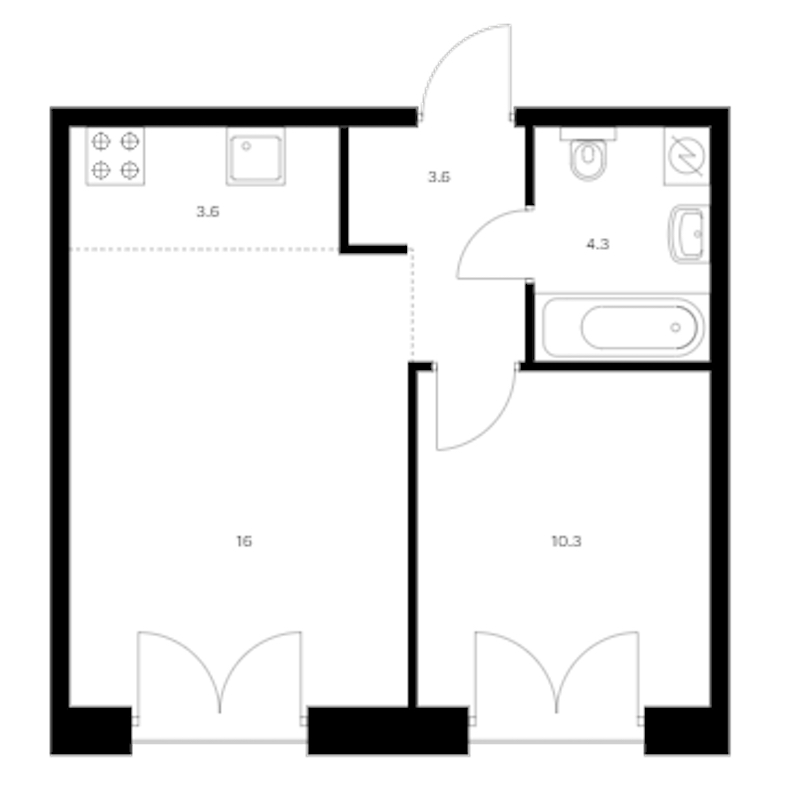 1-комнатная квартира 37.8 м², 2/9 эт., ЖК «Лермонтовский 54»